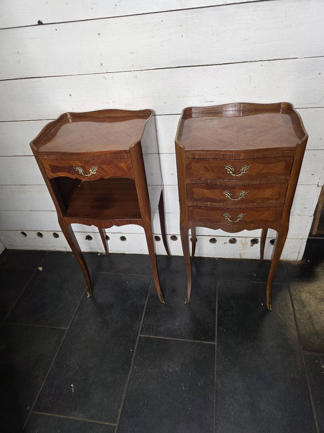 Pair of Louis XV style bedside tables in marquetry