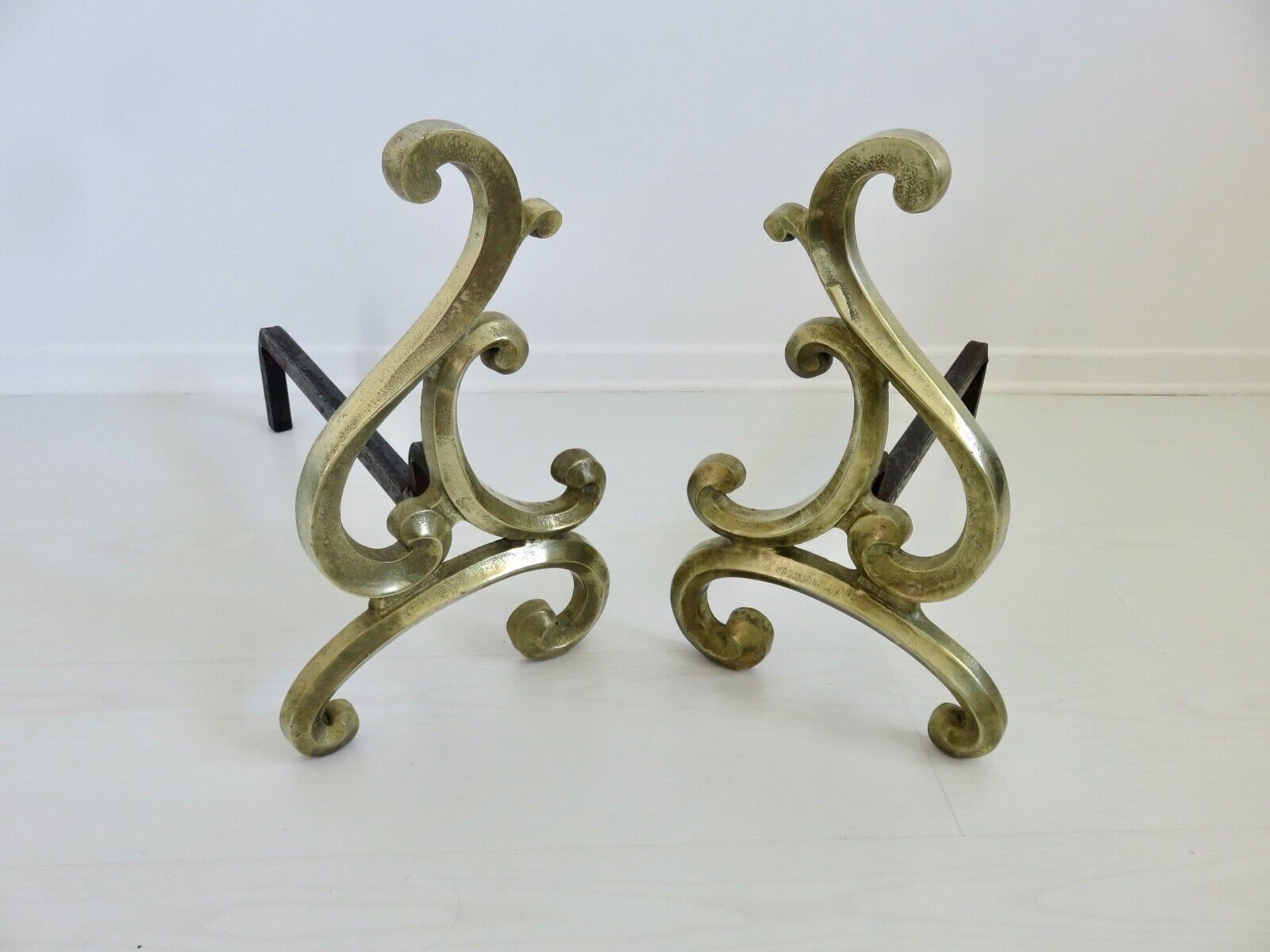 Asymmetrical art nouveau bronze chenets