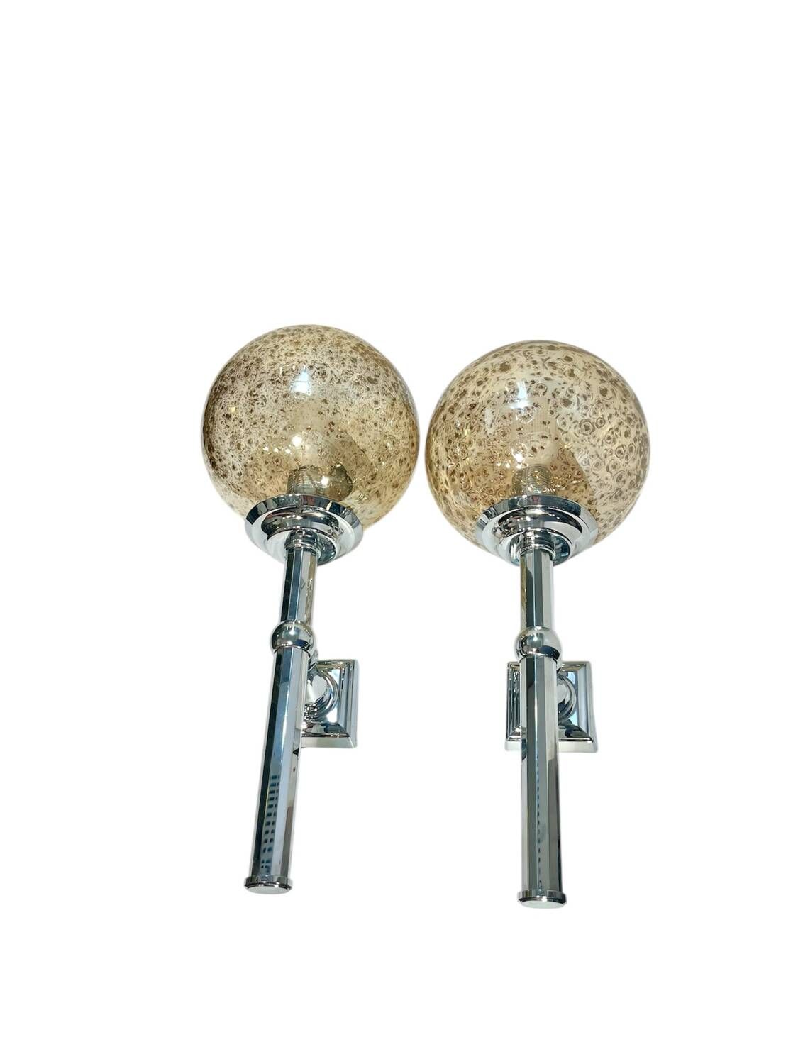 Paire d'appliques murales vintage en verre et chrome – 35 cm (H) x 15 cm (P)