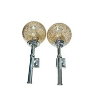 Paire d'appliques murales vintage en verre et chrome – 35 cm (H) x 15 cm (P)