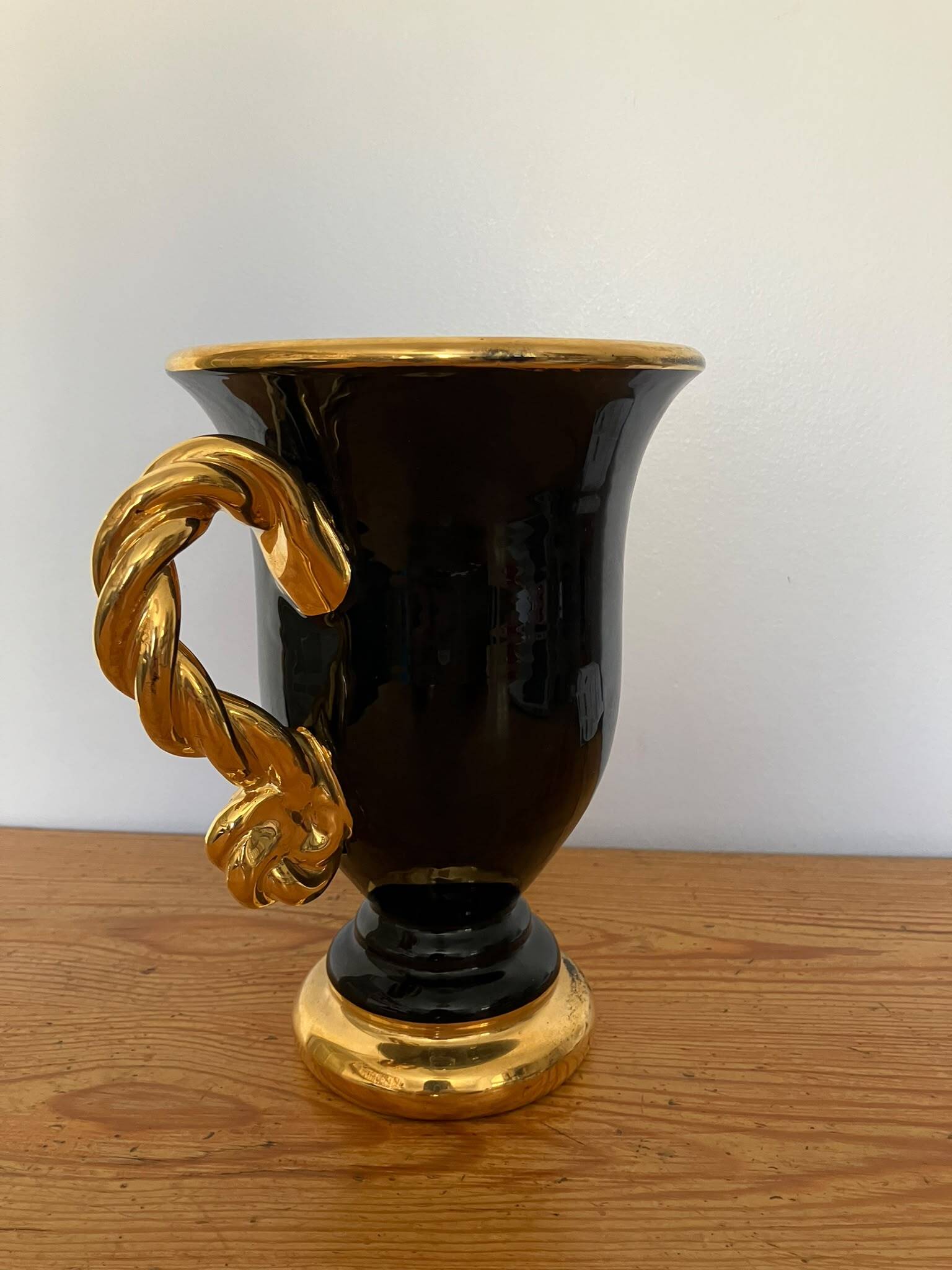 Ceramic jug Marius Giuge — black and gold decoration — Vallauris — 1950s