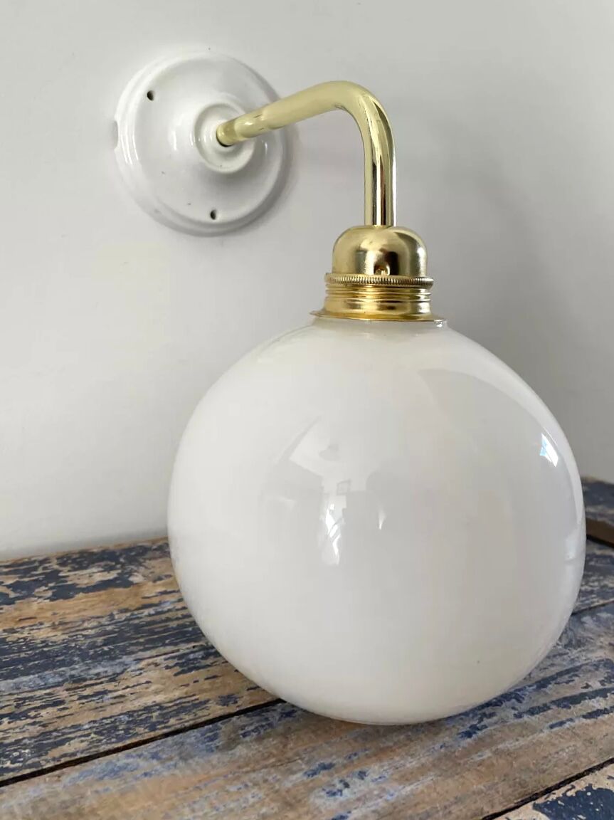 White opaline globe wall lamp
