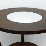 Art Deco dark wood round coffee table - mirror