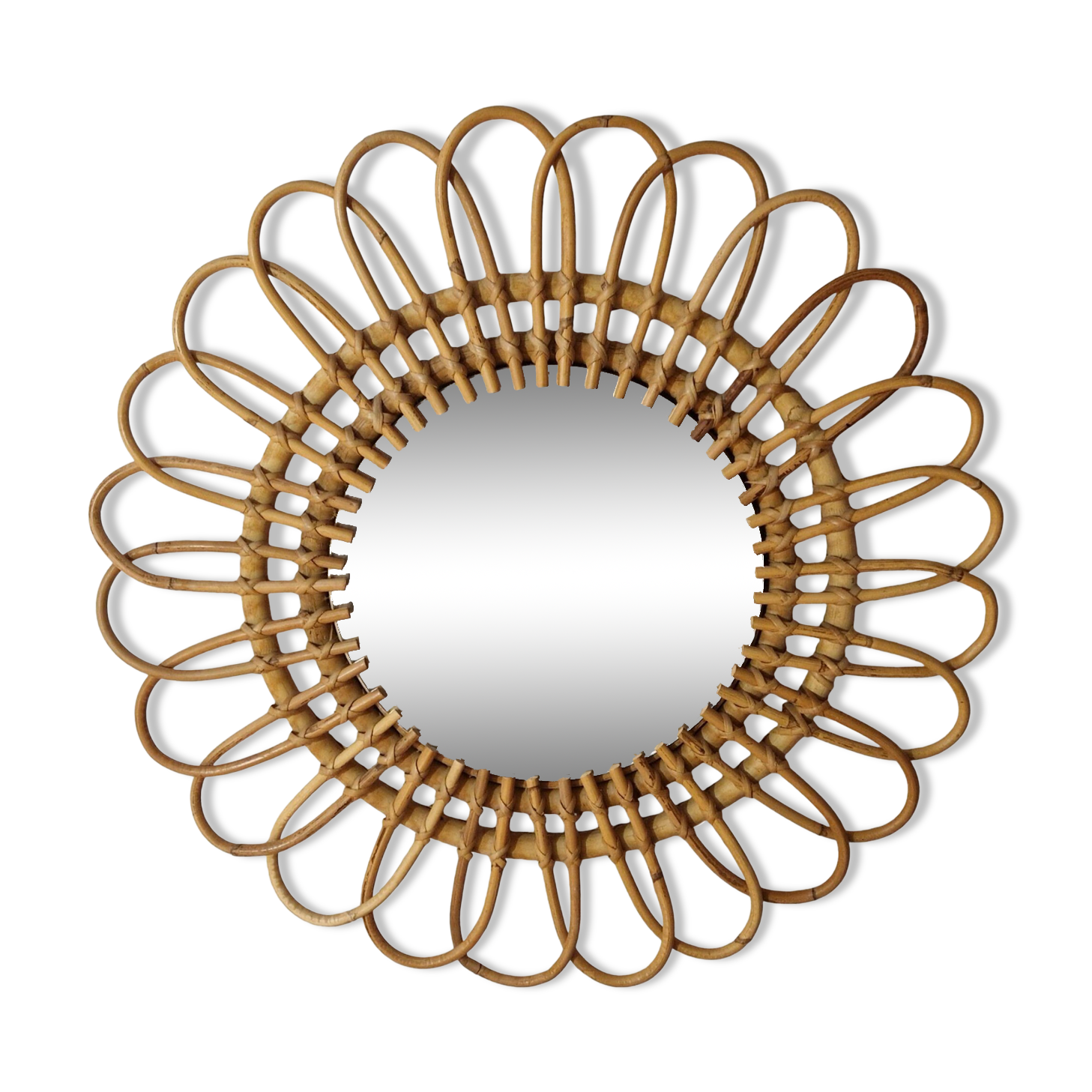 Vintage 70s style rattan sun mirror