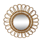 Miroir soleil en rotin style vintage 70s