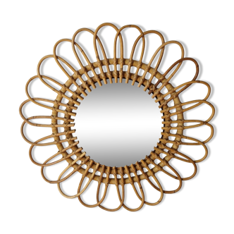 Vintage 70s style rattan sun mirror