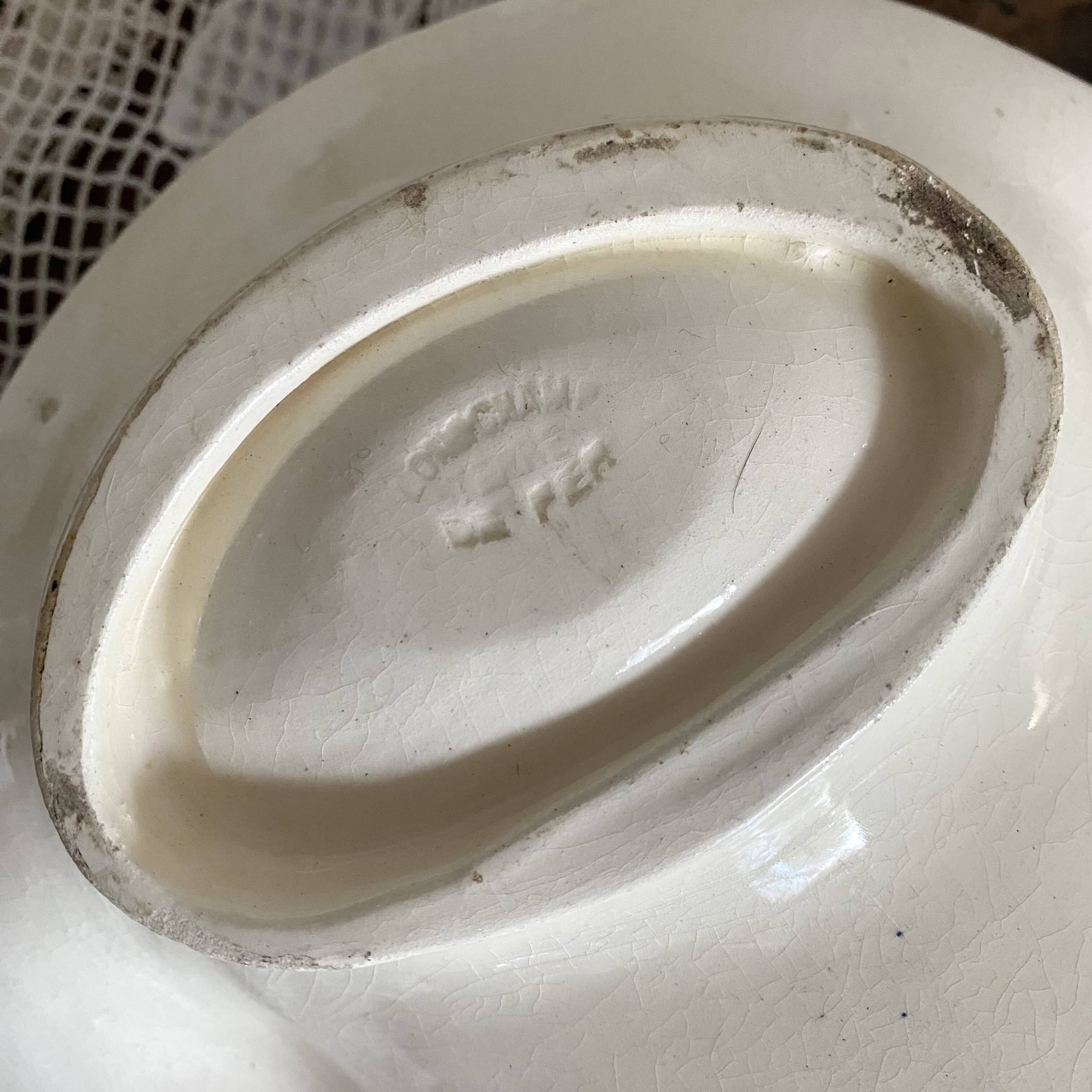 Longchamp asparagus dish in ironstone and slipware, 1900