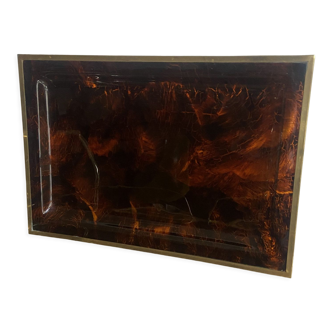 Large serving tray in lucite and brass circa 1970