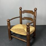 Brutalist French low rush oak side armchair by Charles Dudouyt ca 1940s