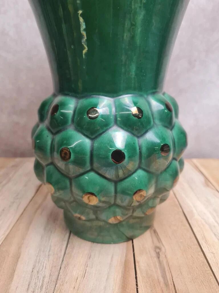 Large Saint-Clément vase model Ananas green – design by Blanche Letalle – vintage piece