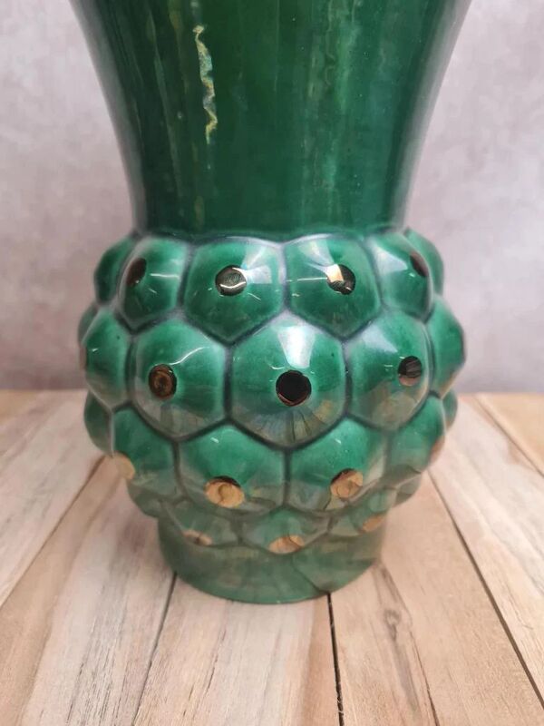 Grand vase Saint-Clément modèle Ananas vert – design Blanche Letalle – pièce vintage