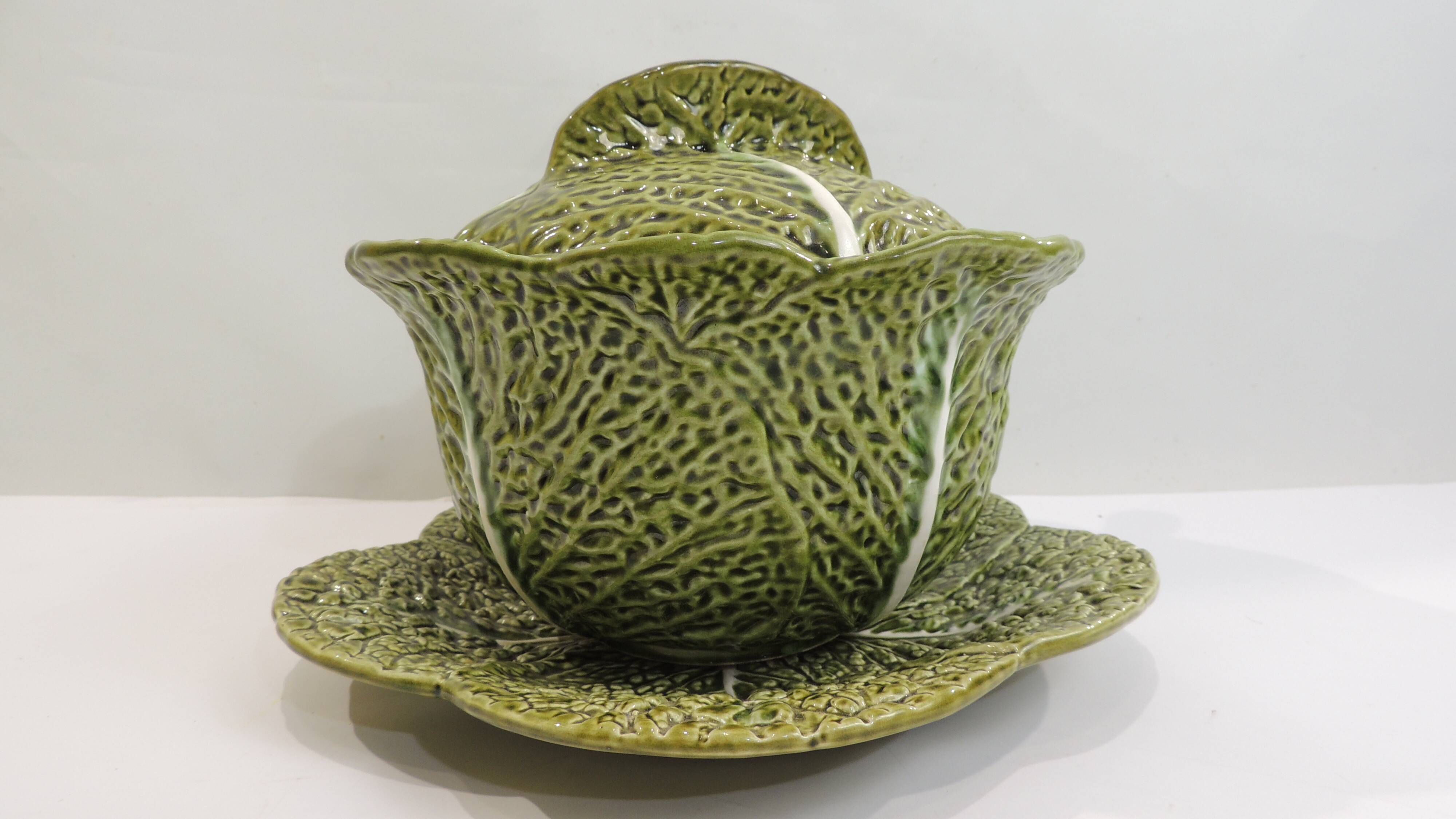 Vintage Cabbage-Shaped Tureen (Majolica/Barbotine)
