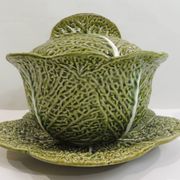 Vintage Cabbage-Shaped Tureen (Majolica/Barbotine)