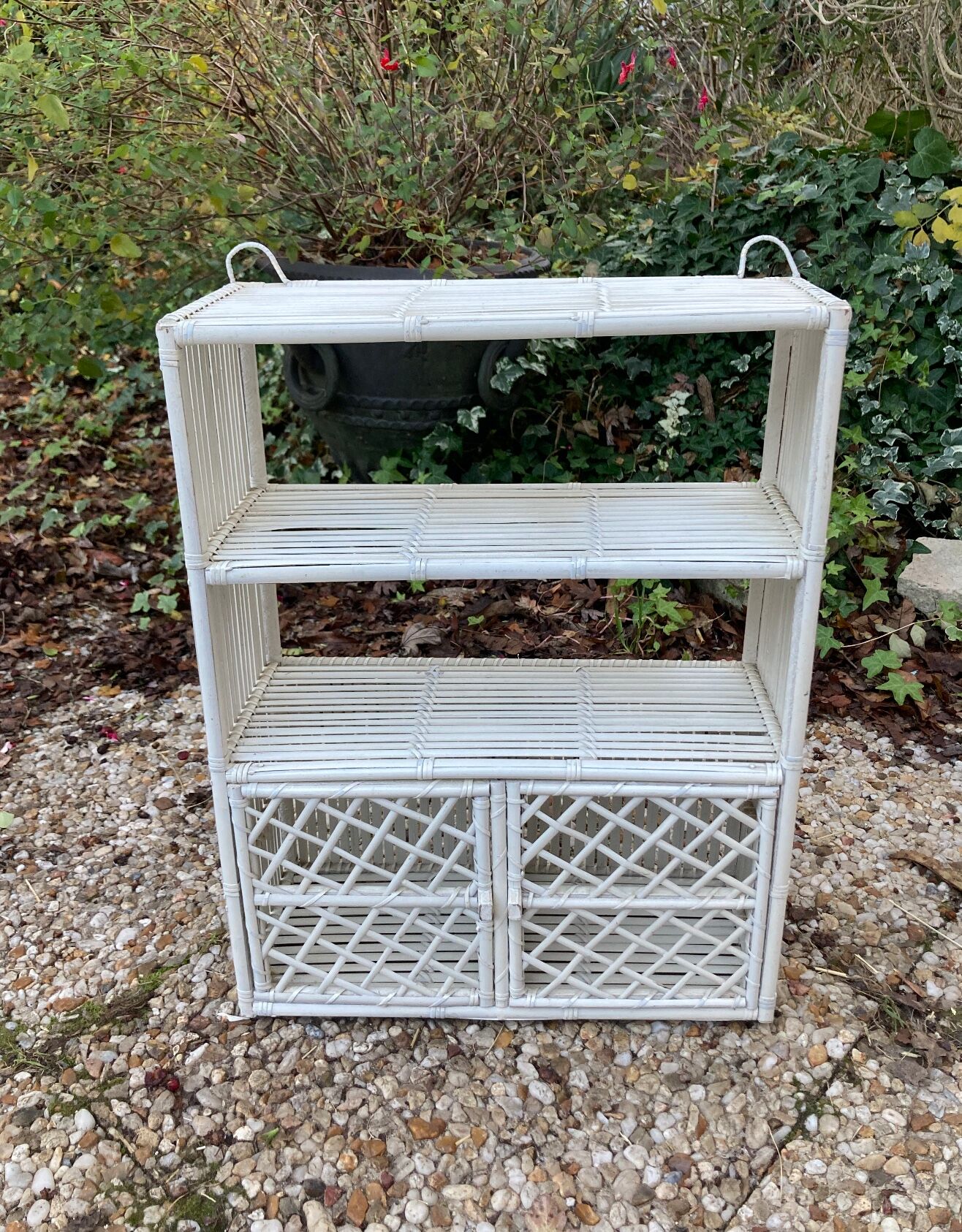 Vintage white rattan wall shelf