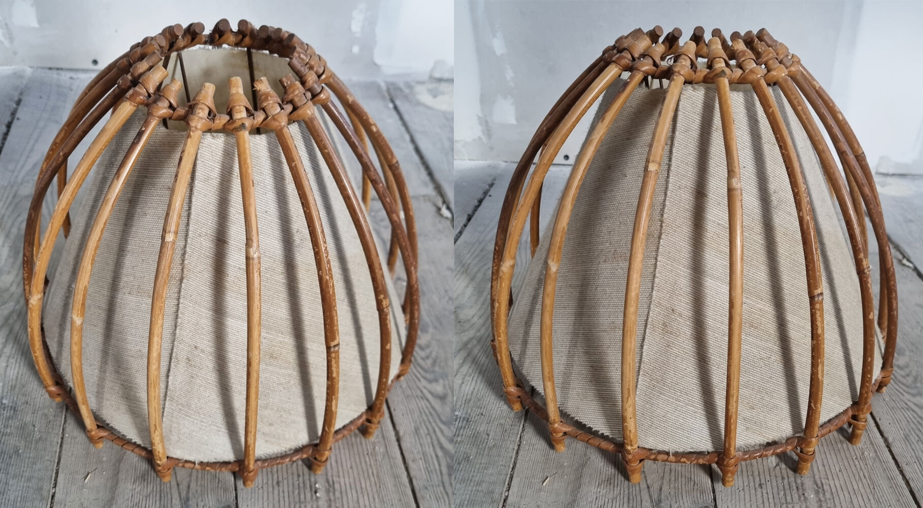 Paire abats jour, rotin, vintage, années 60