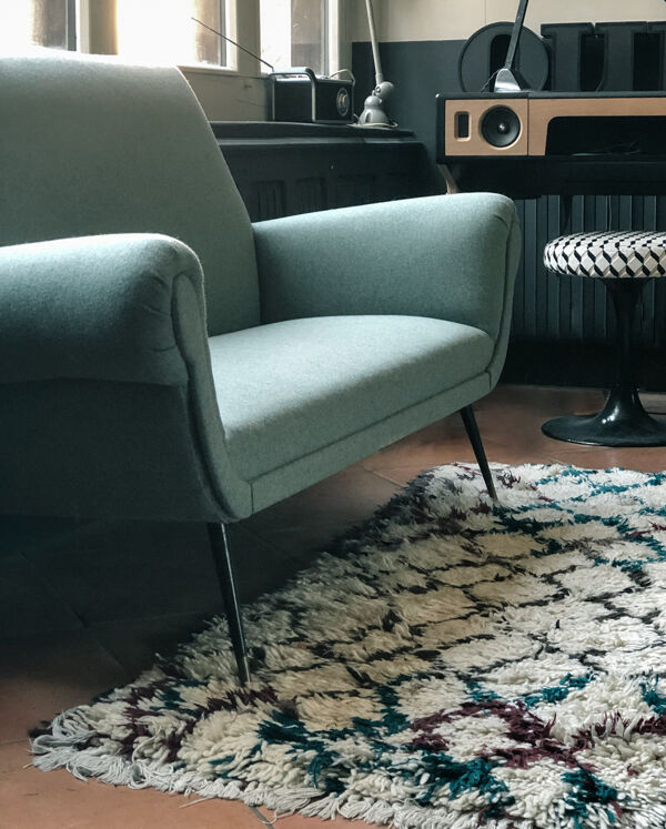 Canapé Sofa 1950's Gigi Radice pour Minotti bleu vert céladon