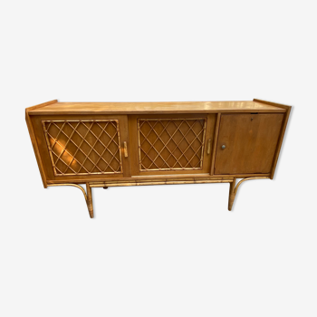 Wood and vintage rattan sideboard