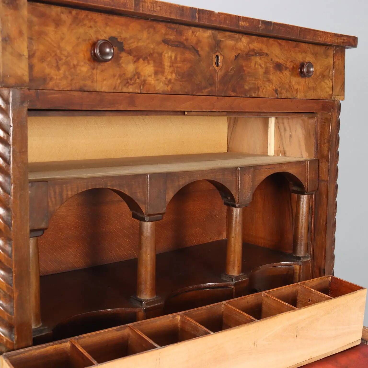 Antique mahogany secretary with leather, Italy, 19th century