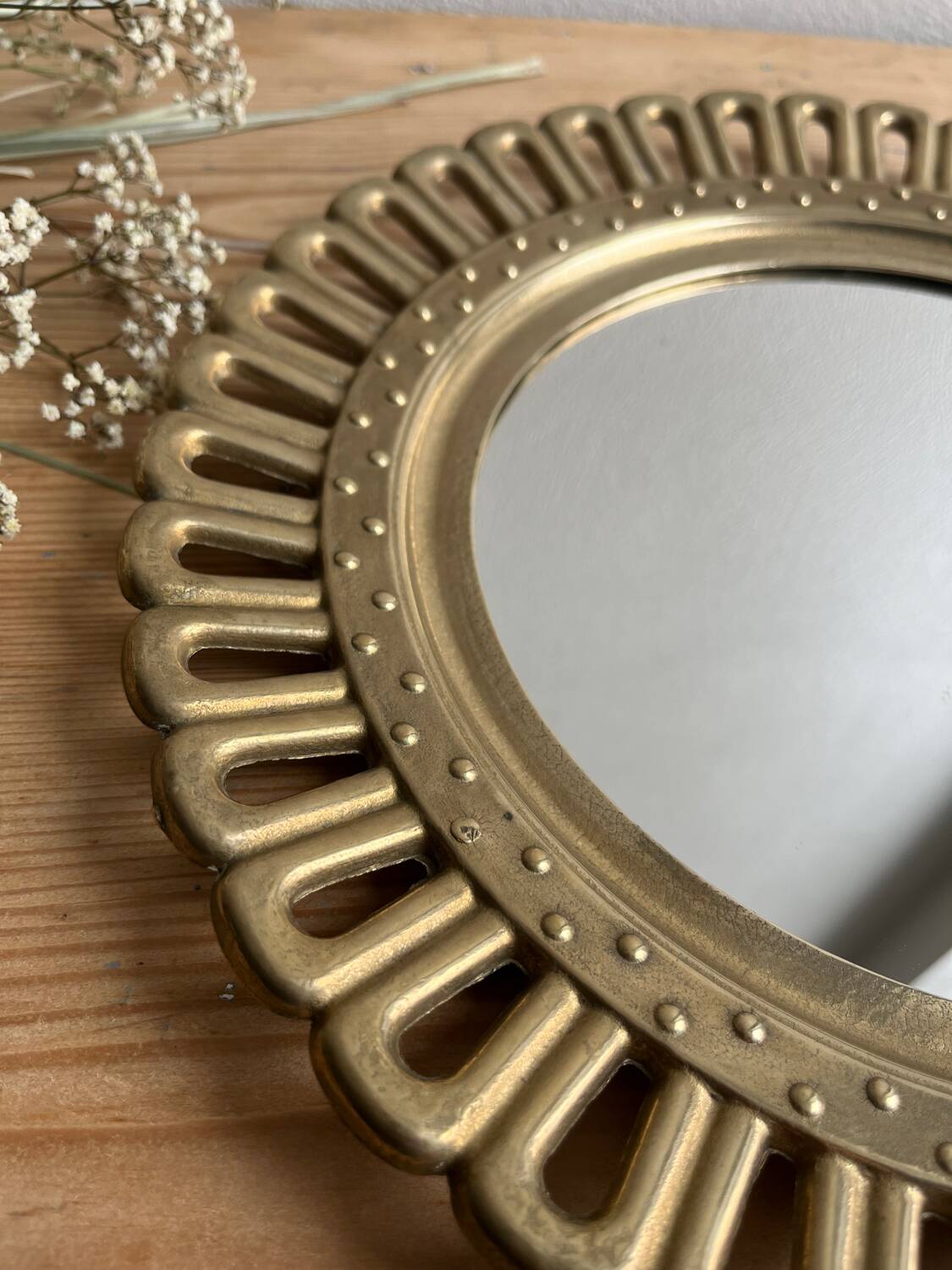 Vintage golden brass sun/flower mirror