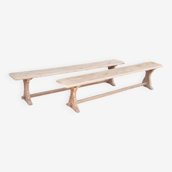 Pairs of monastery benches Solid oak raw wood