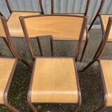 Lot de 8 chaises industrielles école  vintage collectivités mullca delagrave restaurant tube & bois