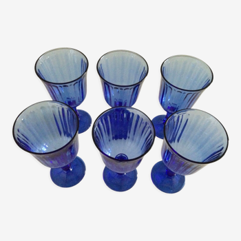 6 vintage blue stemmed glasses