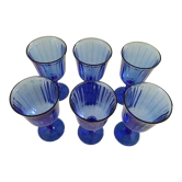 6 vintage blue stemmed glasses