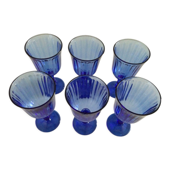 6 vintage blue stemmed glasses