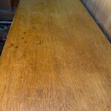 Vintage 1950s oak commode with tapered legs.