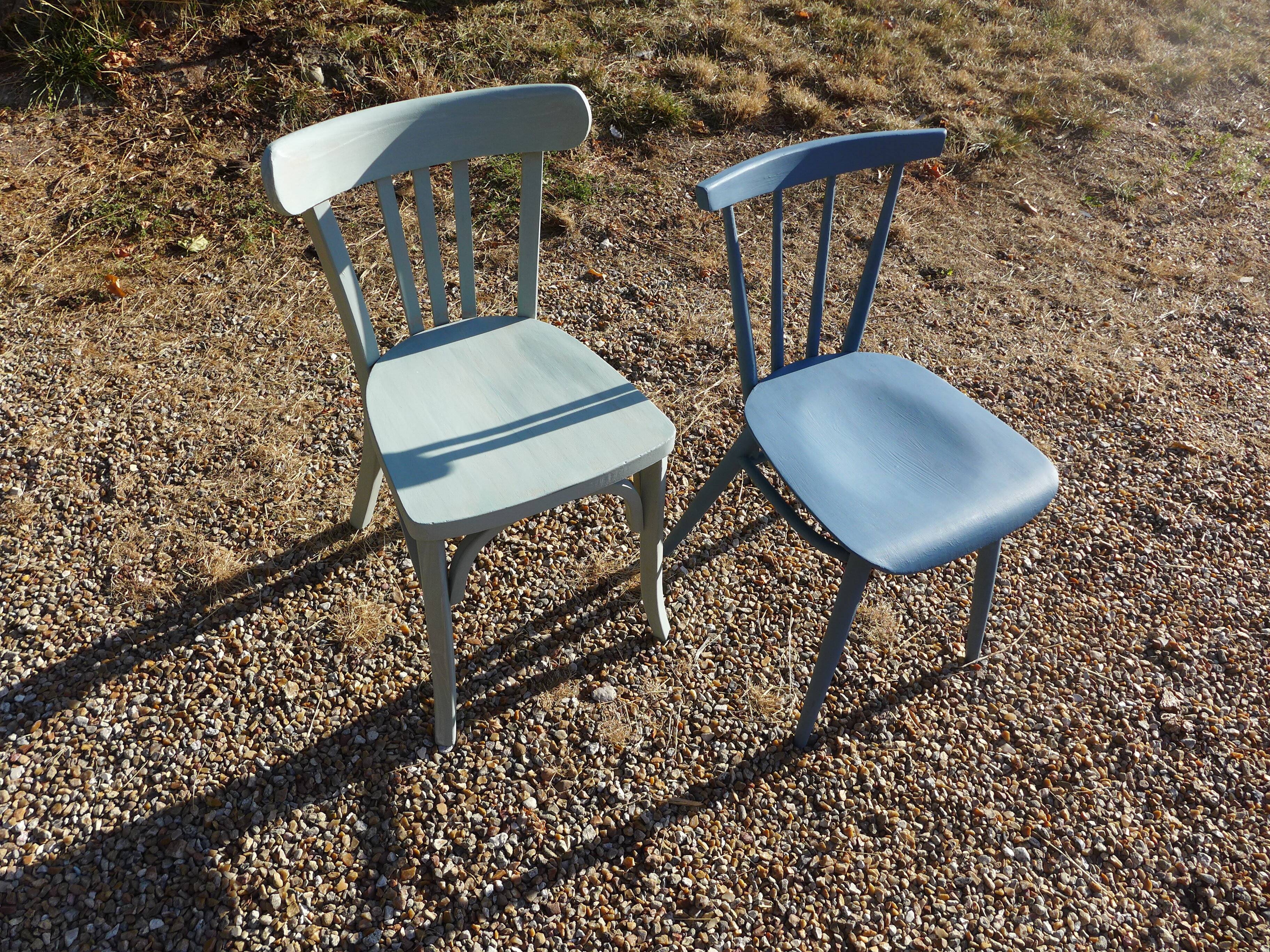 Set of 4 mismatched blue chairs