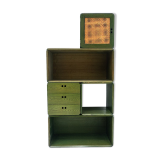 Set of Mid-Century Modular Green Wooden Cubes