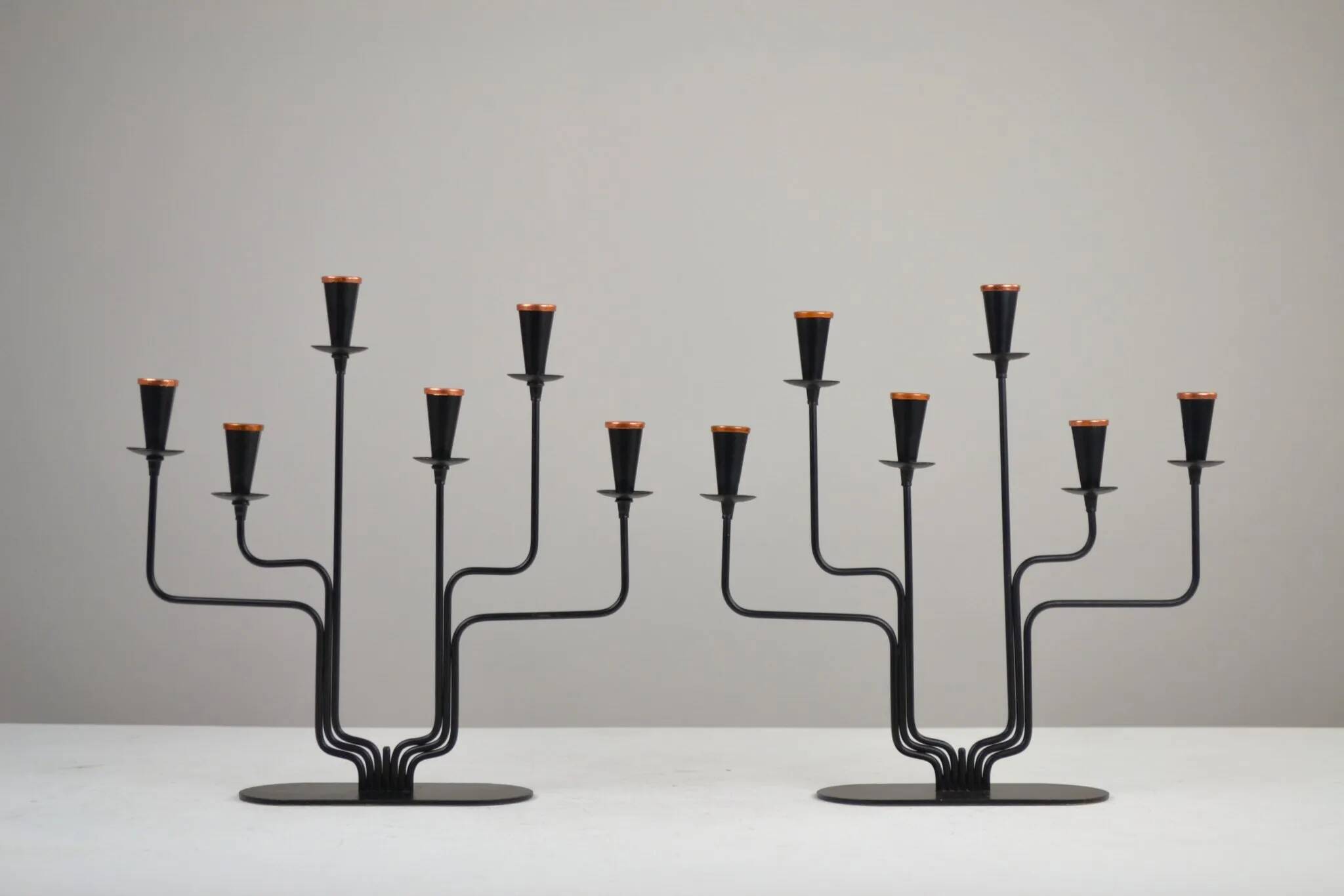 Pair of Six-Candle Candelabras — Gunnar Ander for Ystad-Metall, Sweden, 1960s