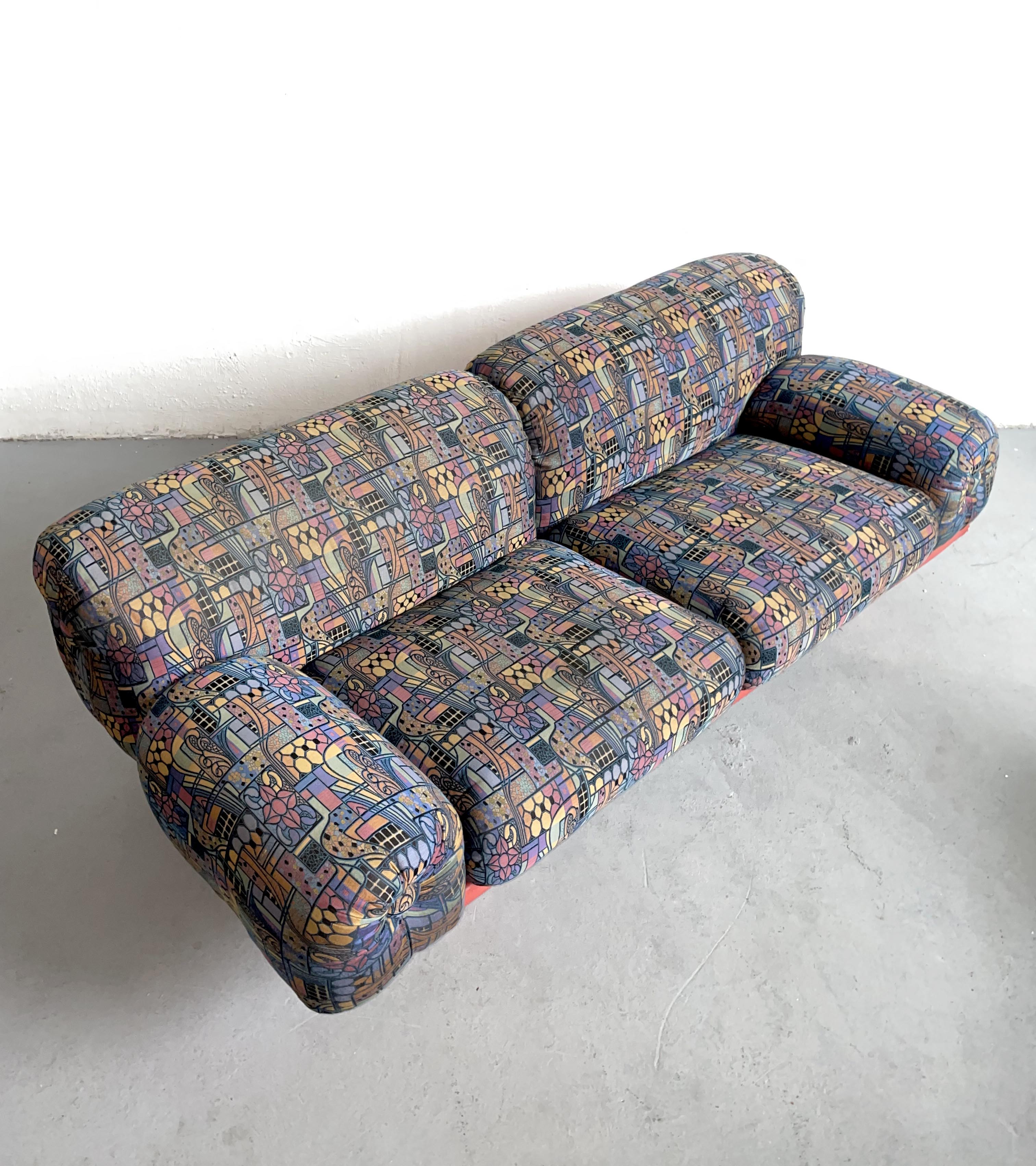 Vintage Italian Sofa from Rossi di Albizzate in Leather and Fabric, Rare Model Designed by Carlo Bar