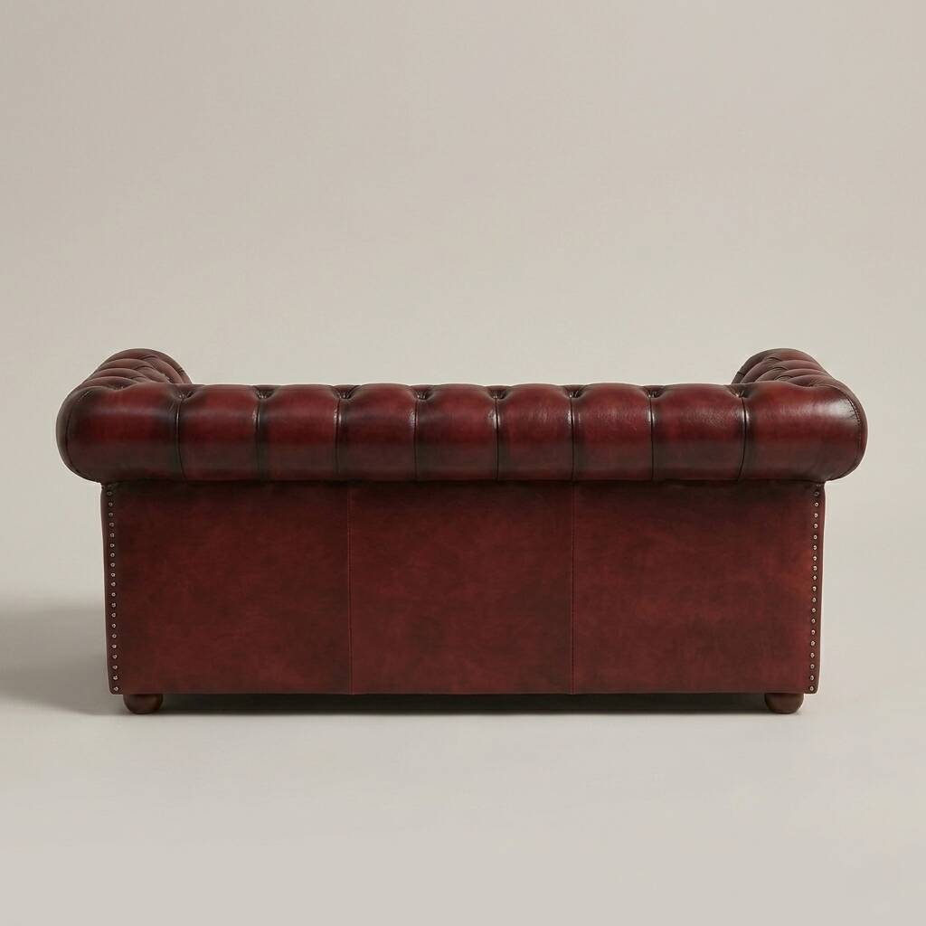 Vintage 3-seater Chesterfield sofa in burgundy leather - teak frame, 1960s.