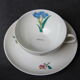Set de 6 tasses et sous-tasses en porcelaine de Limonges NBD, enluminées à la main, motifs fleuris