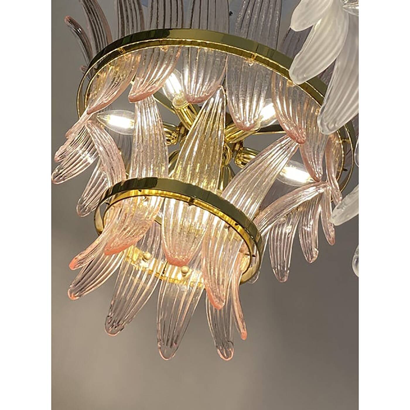 Contemporary Pink “Palmette” Murano Glass Chandelier