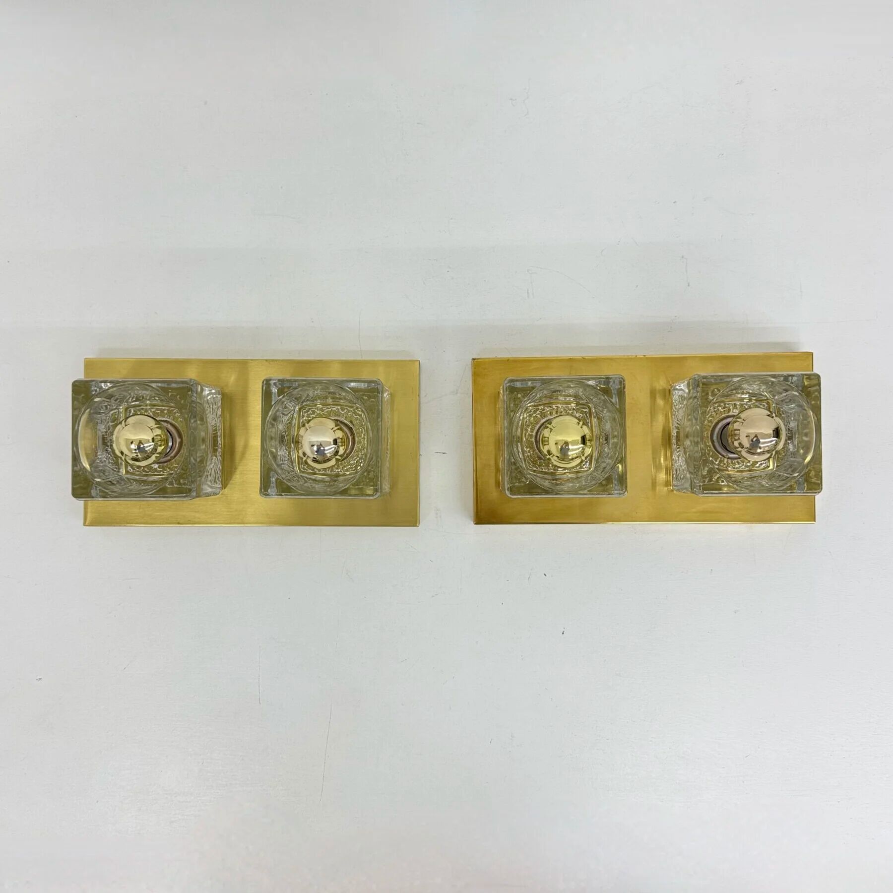 Pair of Peil & Putzler ice cube glass wall lamps, 1970s