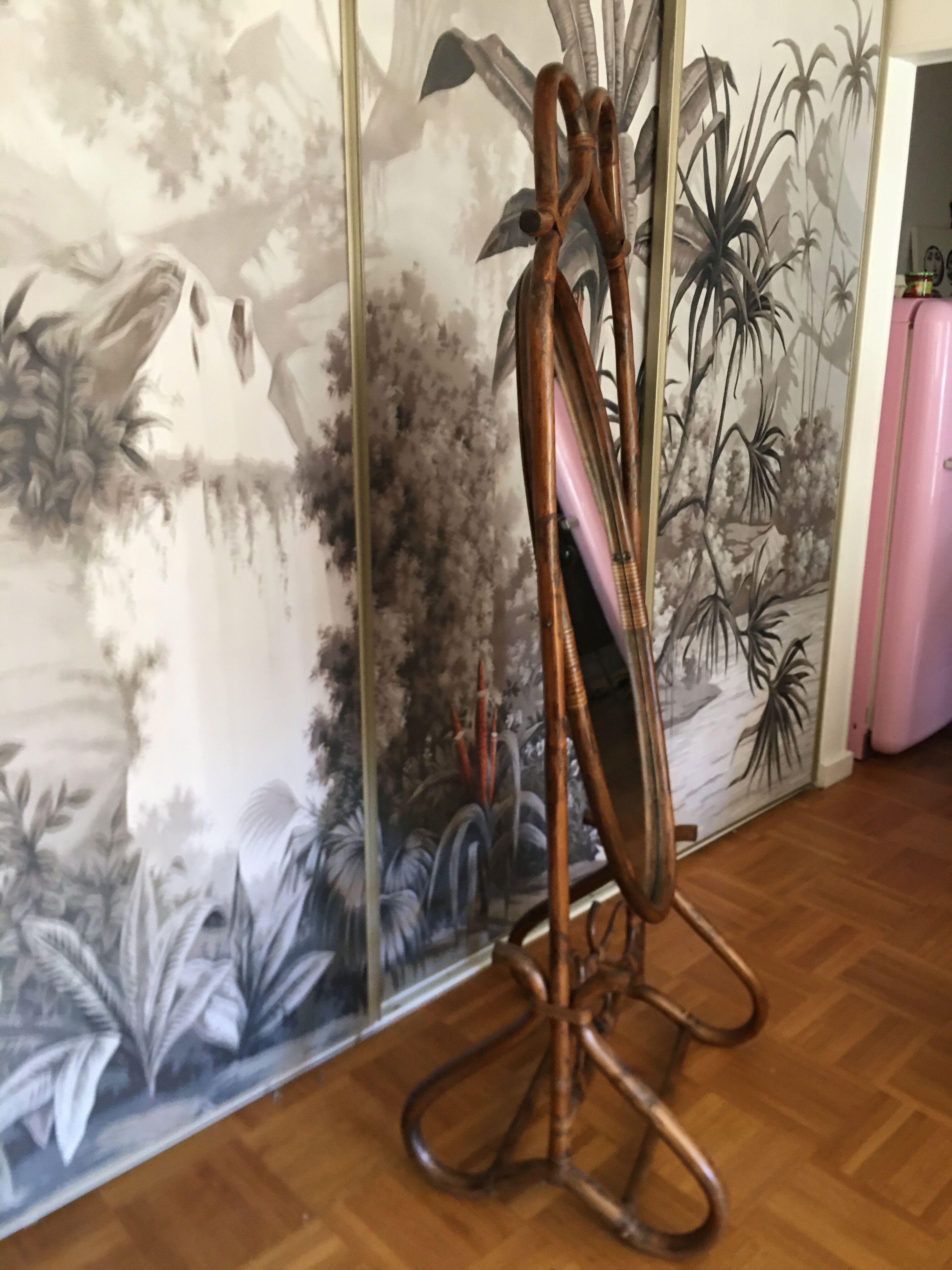 Large rattan psychedelic mirror 55x175cm