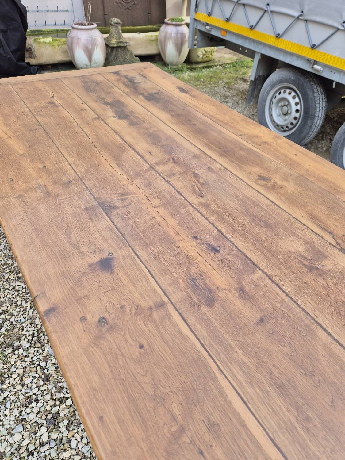 Antique rustic farmhouse table in solid oak, 19th century