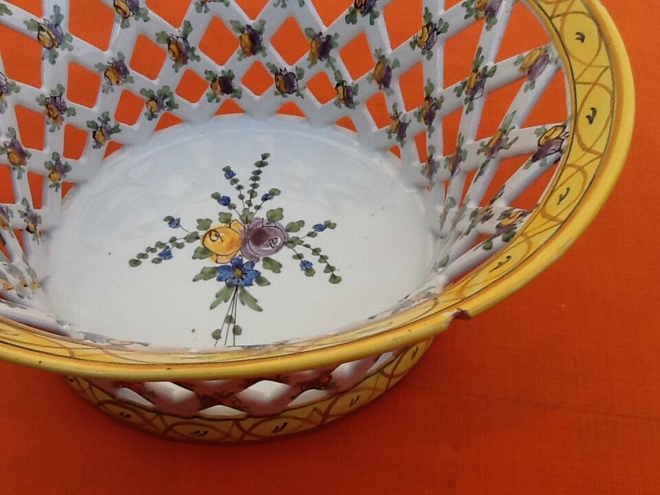 Openwork basket Faience Malicorne (Sarthe) TE Tessier Emile (1887-1971)