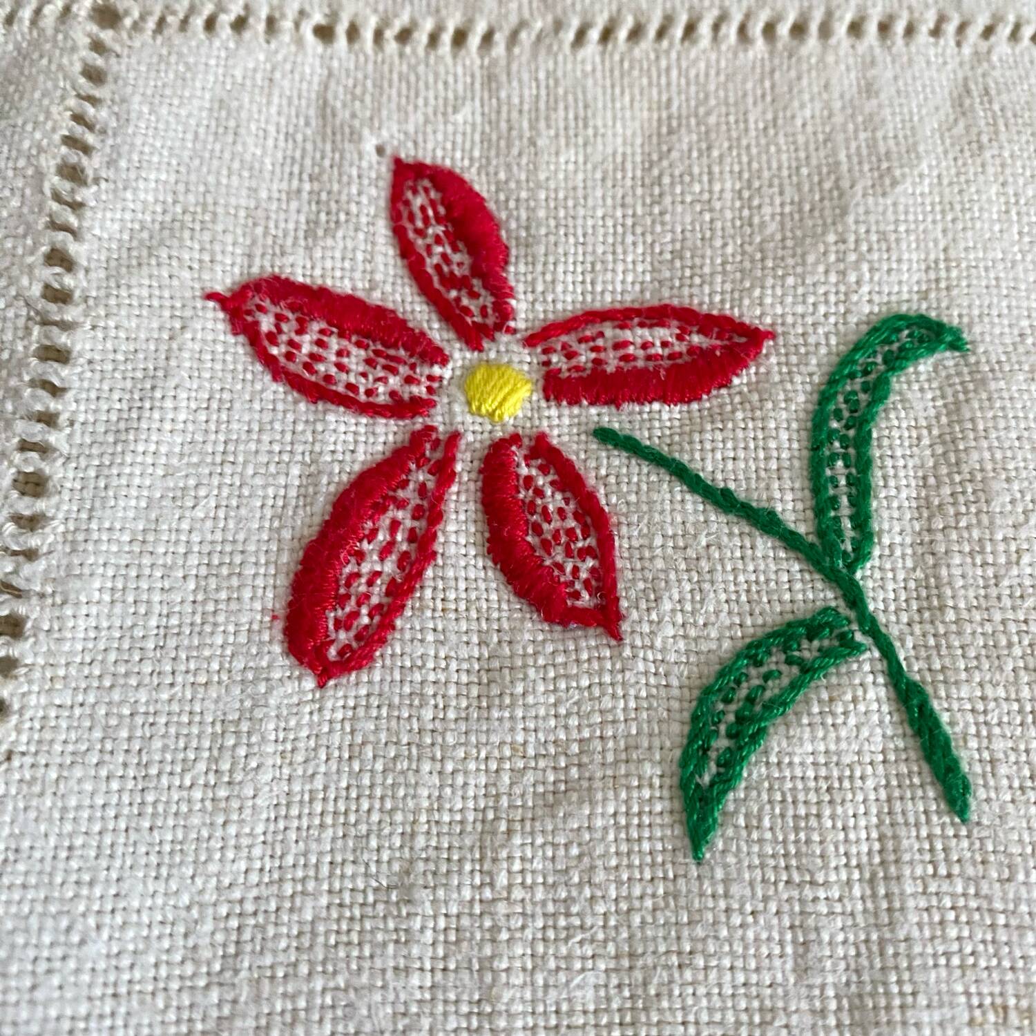 Embroidered linen square napkins