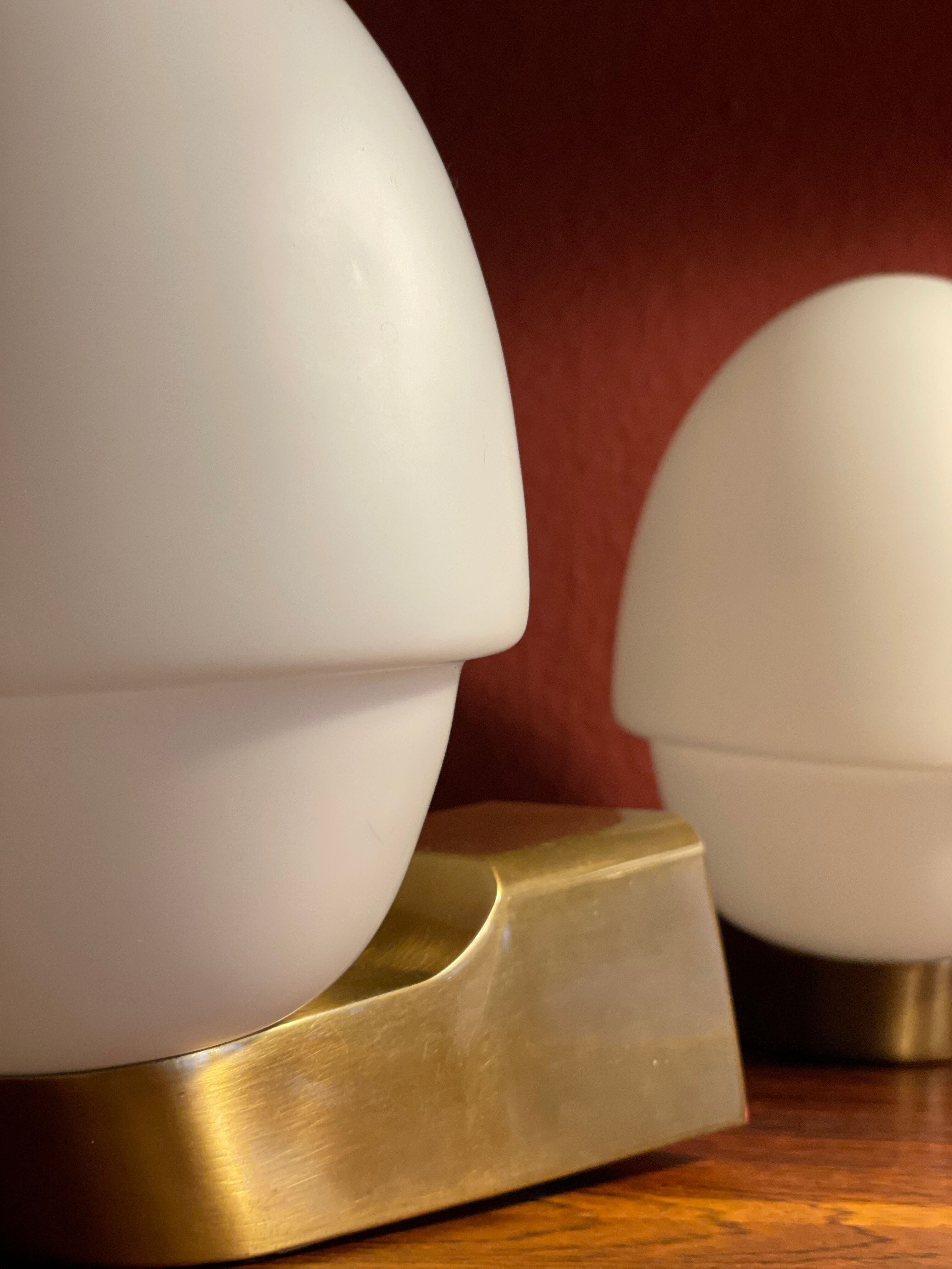 2 Wall Scones Lamps in Opal and brass Italy 80s