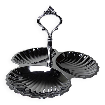 Vintage three-bowl server in silver-plated metal, shell decoration 1970-80.