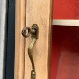 Vintage glass-fronted cabinet, raw wood, 1950s