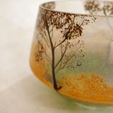 Small Art Nouveau enameled landscape vase/pot