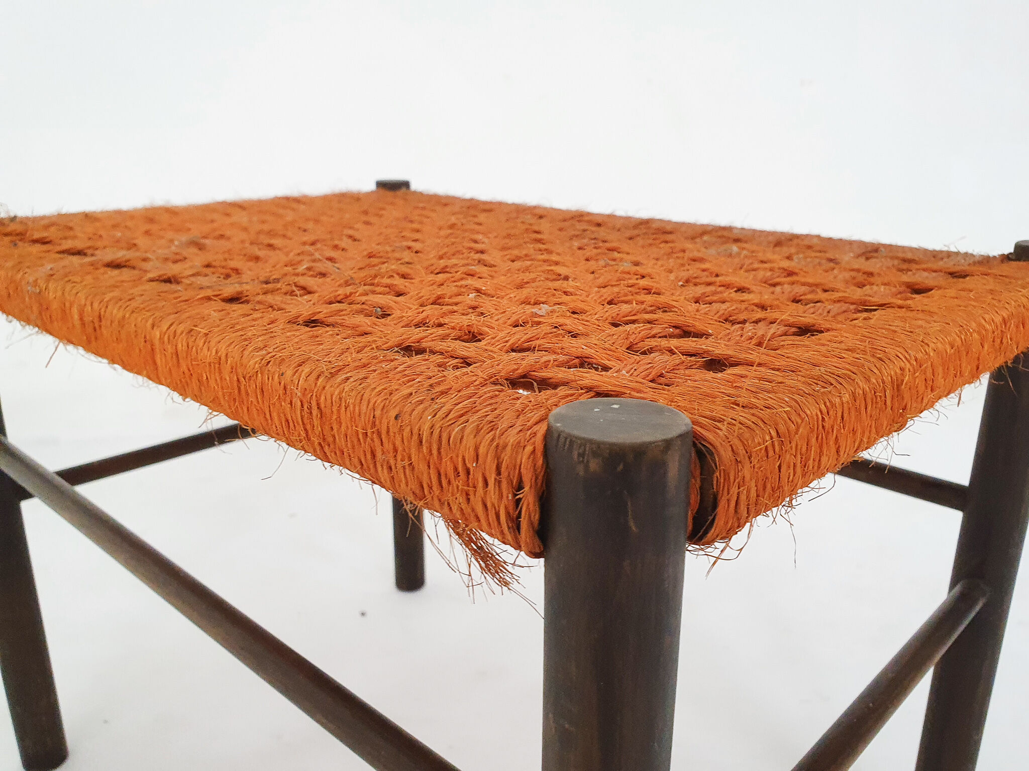 Mid-century sisal and wooden stool, The Netherlands 1950's