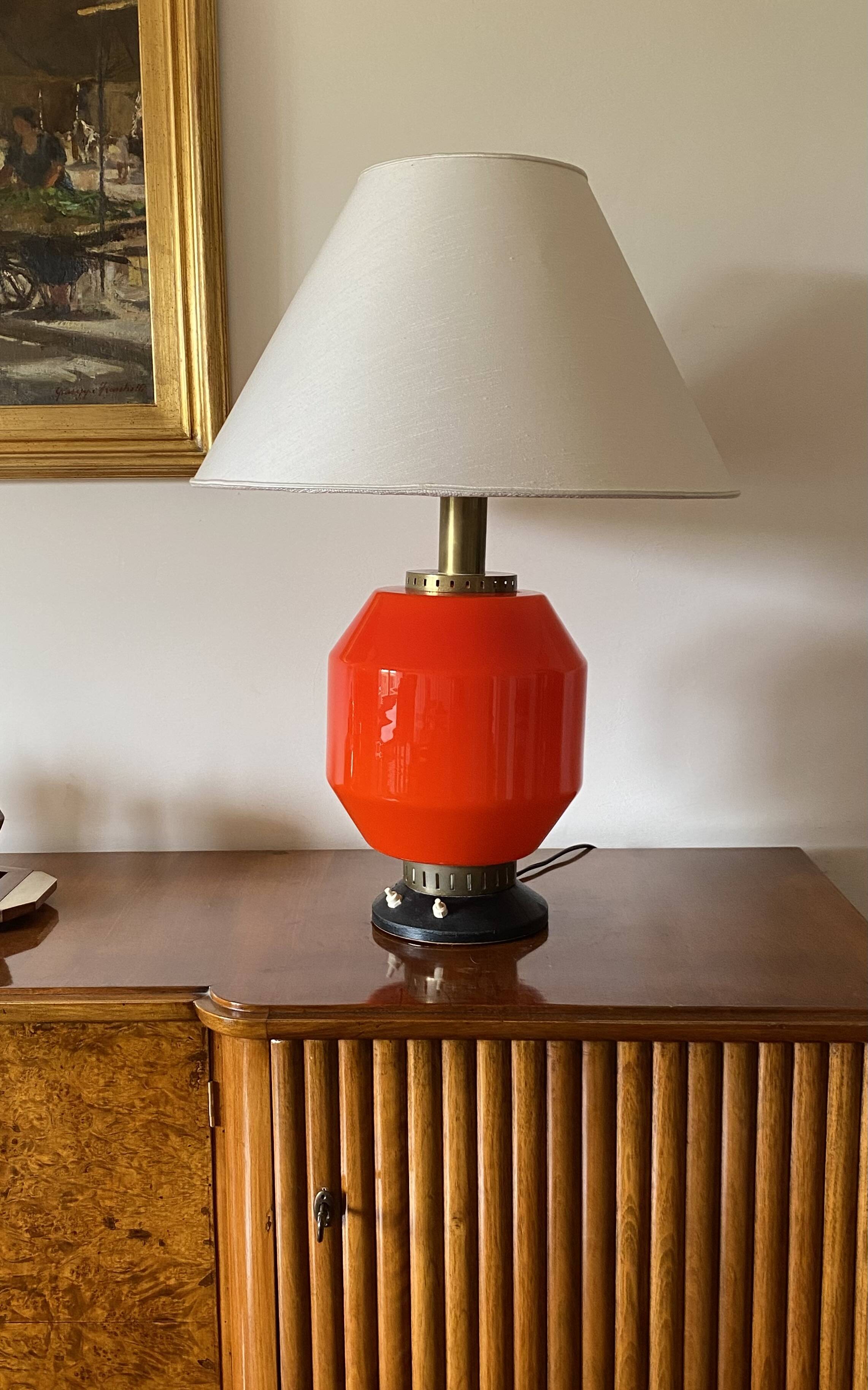 Space Age orange glass table lamp base, Italy 1960s