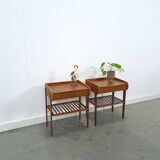 Teak fineer nachtkastjes set met lade uit Zweden