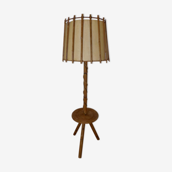 Floor lamp with vintage rattan tablet, 60s