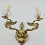 Pair of Lucien Gau "swan" wall lights in gilded bronze with bright gold and crystal
